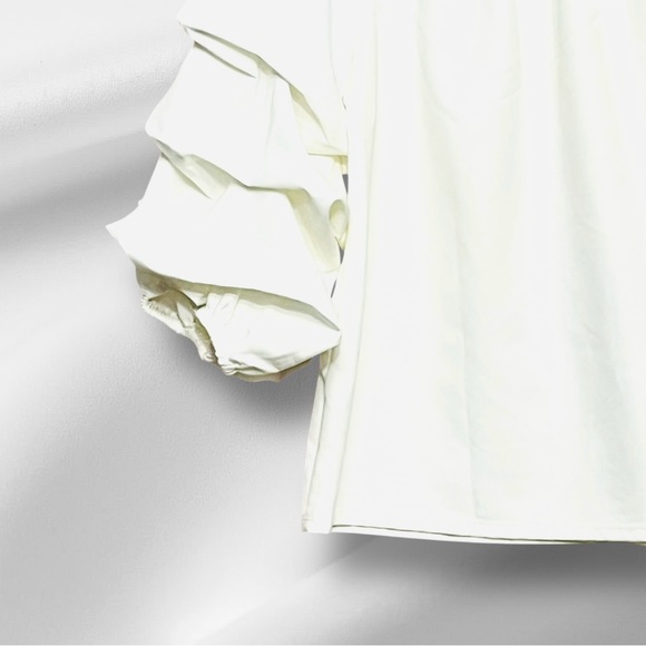 Cece Off Shoulder Blouse Womens S Ivory Tiered Balloon Sleeve Boho Chic Romantic - Picture 9 of 13